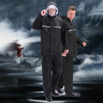 

Oxford Cloth Cycling Reflective Rainwear Raincoat Tops + Pants Set Double Brim Travel On Rainy Nights