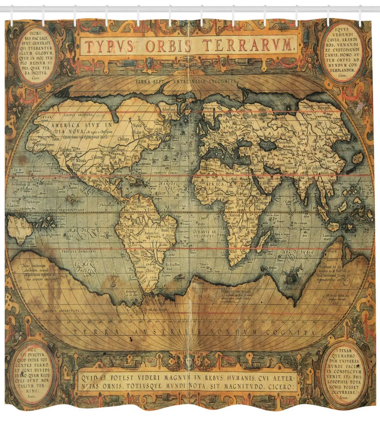 World Map Shower Curtain Old Chart Vintage Composition Of 16th