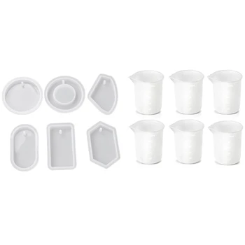 

6 Pcs Geometric Sweater Pendant Diy Necklace Jewelry Mold Resin Molds & 6Pcs Silicone Measuring Cups