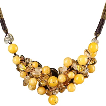 

Yellow Jade Fashion Female Clavicle Pendant Peach Grape Multi-Layer Clavicle Neck Chain Necklace Beads-Shaped Hyperbole Pendant