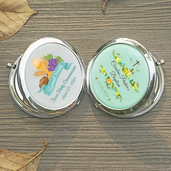 

50x Personalized Compact Mirror Christening Baptism Favor Pocket Mirror First Communion Souvenir Folding Makeup Mirror For Purse