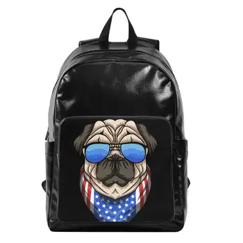 

Brand Designer Women Backpack Pug Dog Eyeglasses Soft Multi-Function Small Backpack Female Ladies Shoulder Bag Girl Purse Black