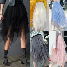 Women Ladies High Waist Tulle Tutu Skirt Elastic Mesh Net Solid Layered Skirts Black