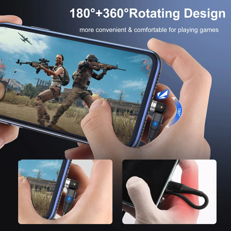 Oppselve 540 Memutar Kabel Pengisian Cepat Magnet Charger Micro USB Tipe C Cabo 3A Ponsel Kawat Kabel Untuk iPhone xiaomi