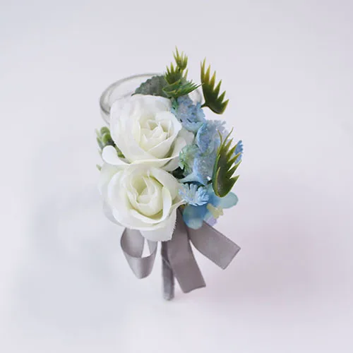 Boutonniere-1 Синяя булавка для бутоньерки жениха цветок шелковые розы свадебная бутоньерка на запястье цветок свадебный браслет для подружки невесты выпускного вечера свадебные аксессуары - Цвет: Boutonniere-1
