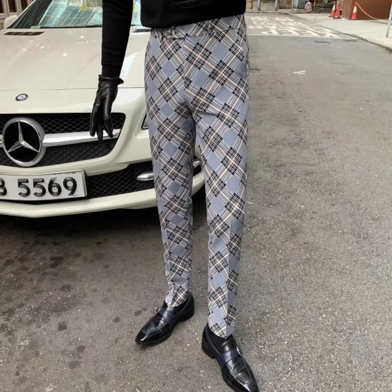 Облегающие брюки модный костюм в клетку Erkek Pantolon облегающие Moda Masculina офисные для