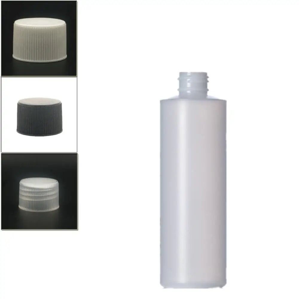 

250ml empty plastic soft bottle , HDPE cylinder round with black/white/transparent ribbed Screw Lids
