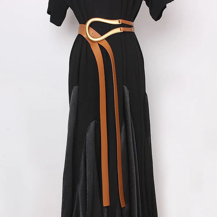 Women Fashion New Belts Metal Curved Large Horseshoe Buckle Imported Microfiber Leather Double Belt Casual Belt DMY1859