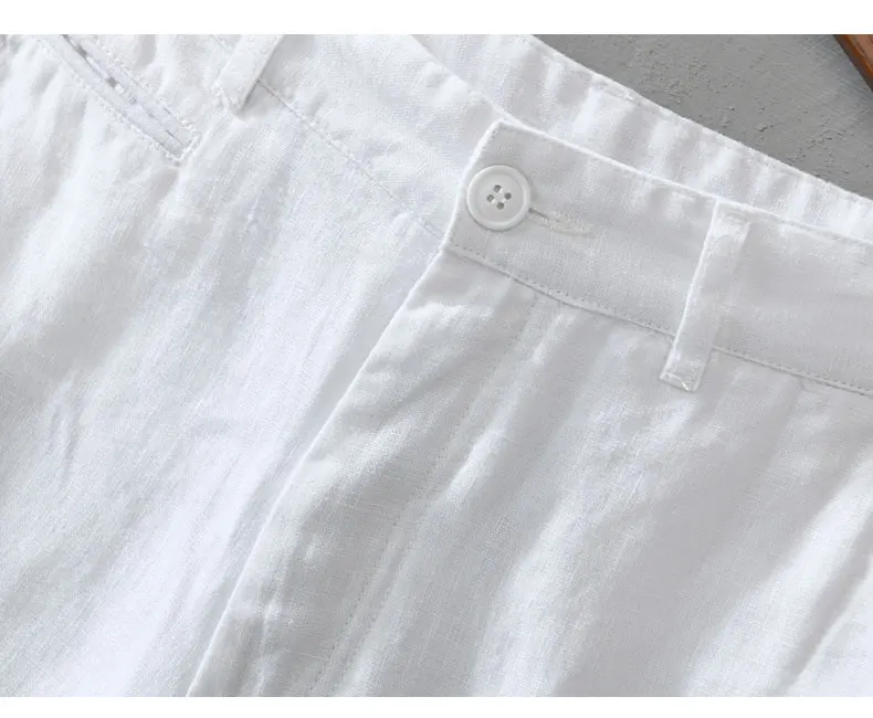 Pure Linen for Men 2024 Summer New Fashion Solid White Loose Holiday Shorts Man Casual Plus Size Button Fly Short Pants_voghion.com