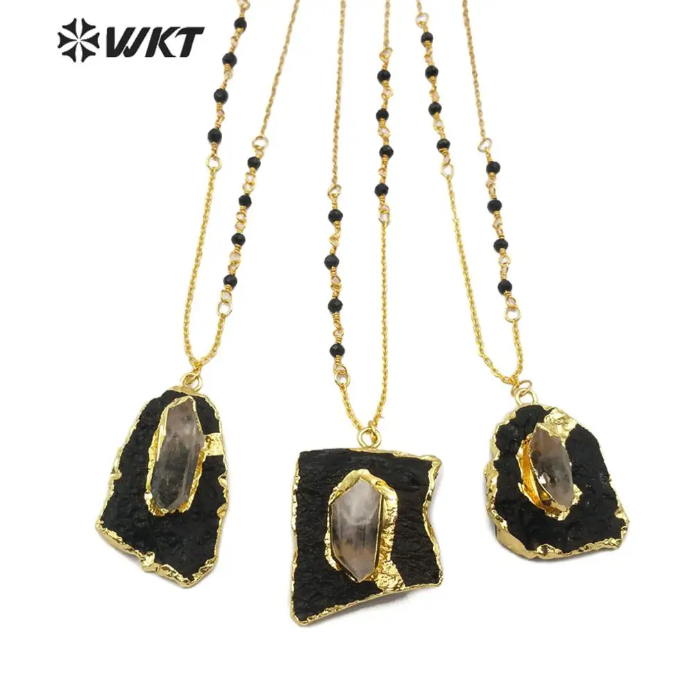 WT-N1166 5 шт. натуральный черный турмалин ожерелье Золото Гальваническая подвеска неправильной формы леди декоративное украшение - Окраска металла: gold plated