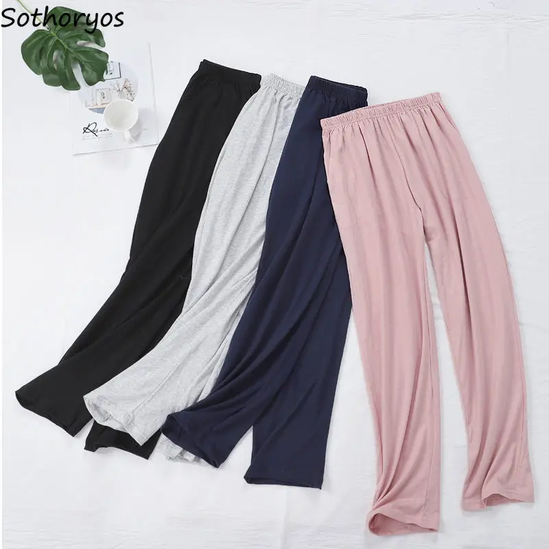 

Sleep Bottoms Women Casual Solid Minimalist Unisex Cotton Pajamas Pants Lounge Wear Womens Sleepwear Soft Homewear New Fashion