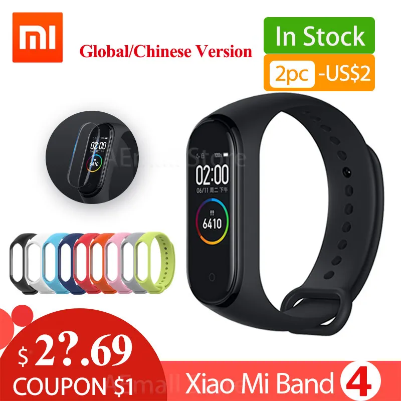 Xiaomi Mi Band Miband 4 смарт браслеты браслет пульсометр фитнес цветной Bluetooth 5