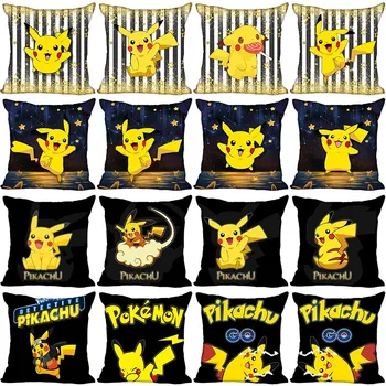 

Pikachu Pokemon Cartoon Pillowcase Bedroom Home Decorative Gift Pillow Cover Square Zipper Pillow Cases 40x40,45x45 Satin Soft