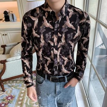 

Fashion Casual Shirt Luxury Print Men Long Sleeve Shirts Slim Fit Formal Dress Prom Tuxedo Shirts Streetwear Camisa Masculina