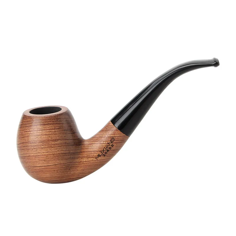 

RU-MUXIANG Handmade Rosewood Pipe Bent Stem Tobacco Pipe for Smoking 9mm Filter Wooden Pipe Gift with Free 10 Pipe Tools ad0018