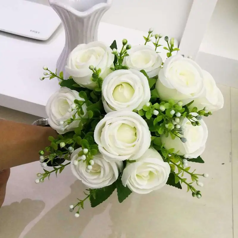 Искусственный цветок, имитация роз, 10 голов, шелковые цветы, Свадебный декор, цветы для хранения, свадебные, новогодние, вечерние, Декор, искусственный цветок