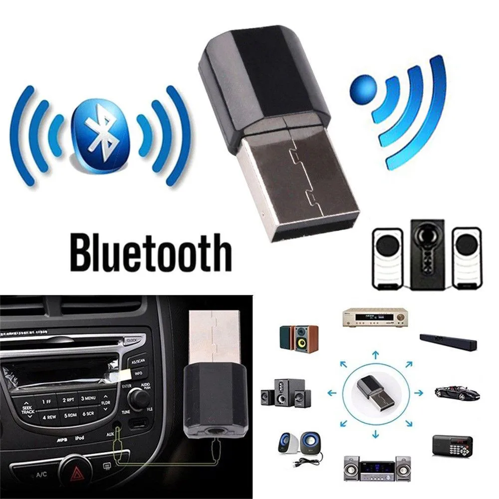 USB Wireless Bluetooth 3.5mm AUX Audio Stereo Music Home Car Receiver Adapter 