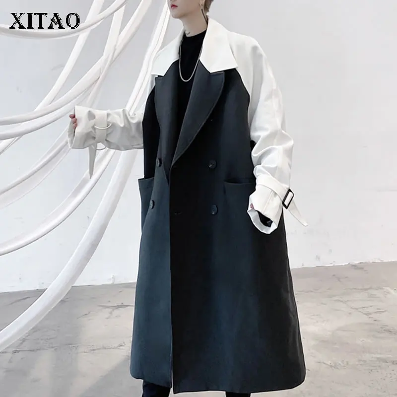 XITAO Women Plus Size Trench Women Pocket Double