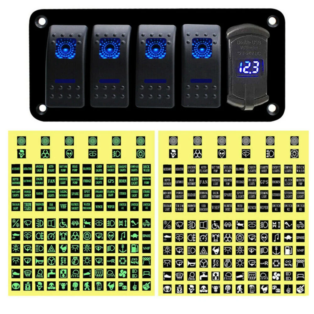 

1pc car 5 Gang Rocker Switch Panel 55*154*68mm 2USB Interior Control Car Boat Marine Rocker Breaker 12V-24V Switch Panel part