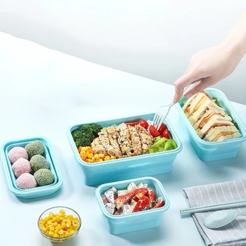 

Collapsible Portable Lunchbox Silicone Folding Bento Lunch Box Dinnerware Meal Food Container For Kitchen 4pcs