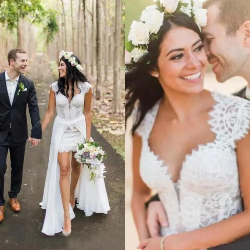 short wedding dress with overskirt