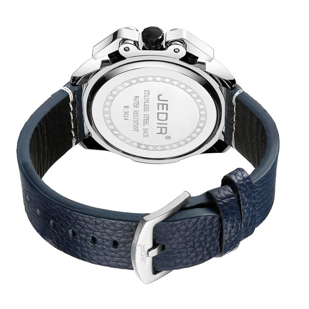 Large Dial Personality Men's Quartz Chronograph Watches Blue Leather Strap Fashion Sports Watches Male Clock Relogio Masculino