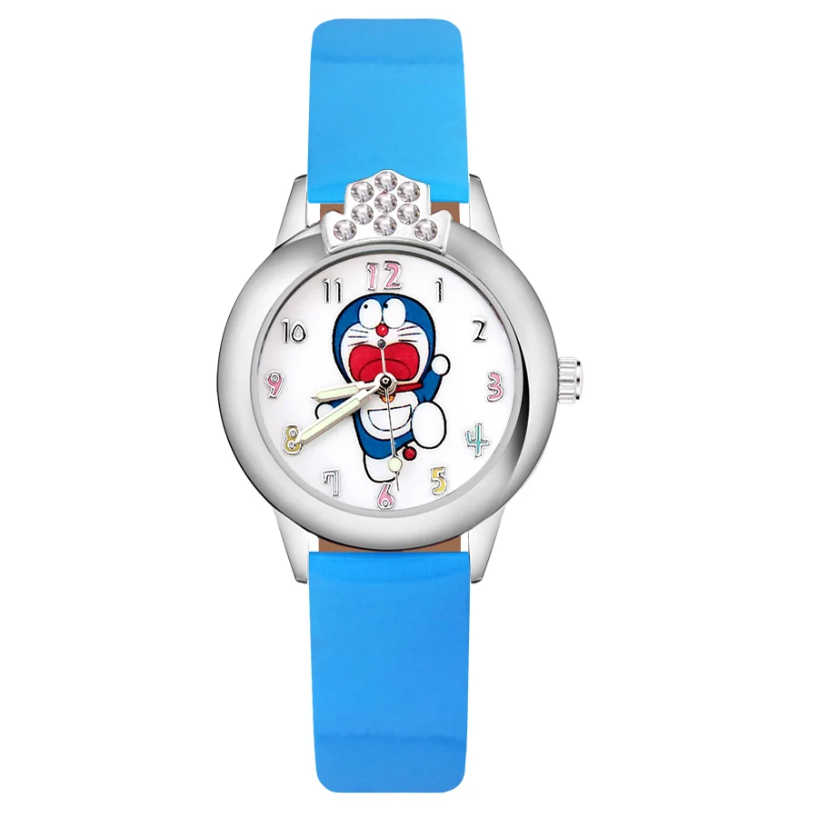 Мультфильм Doraemon Кристалл Стиль Детские часы Дети студентка девушки кварцевые Кожаный ремешок наручные часы JK70