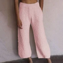 Осенне-зимняя женская мягкая Пижама для сна, Фланелевая пижама, ночная одежда, однотонные прямые свободные штаны, плотные брюки, одежда для сна