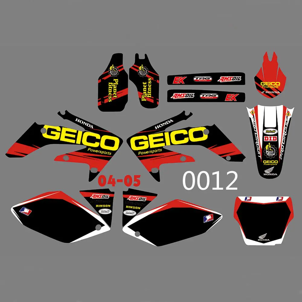 Для HONDA CRF250 CRF250R 2004 2005 Bull полный графический наклейки на заказ имя номера глянцевые яркие наклейки водонепроницаемый