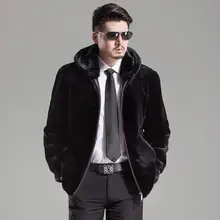 Осенняя кожаная куртка с капюшоном из искусственного меха норки, Мужская зимняя утолщенная теплая меховая кожаная куртка, мужские свободные куртки, модные B