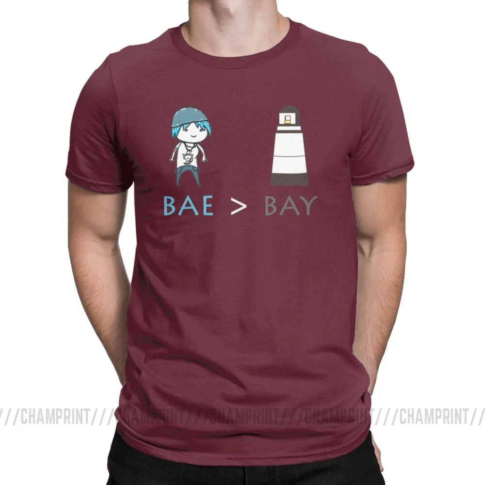 Мужские футболки Life Is Strange Bae Over Bay, одежда из чистого хлопка, крутые футболки с коротким рукавом и круглым воротником, футболки 6XL - Цвет: Бургундия
