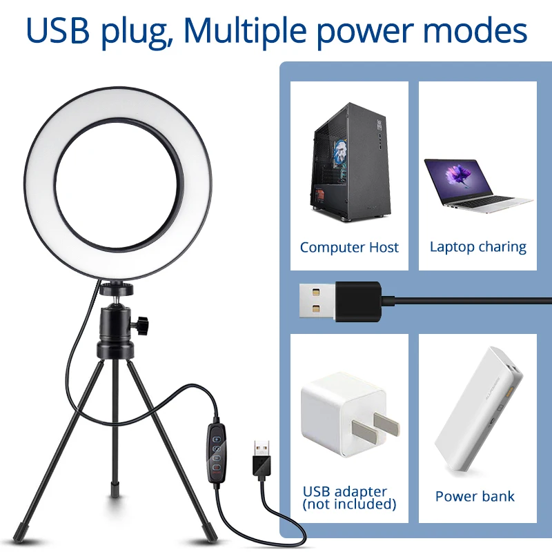 Светодиодный мини кольцевой светильник 6 дюймов портативный USB с регулируемой