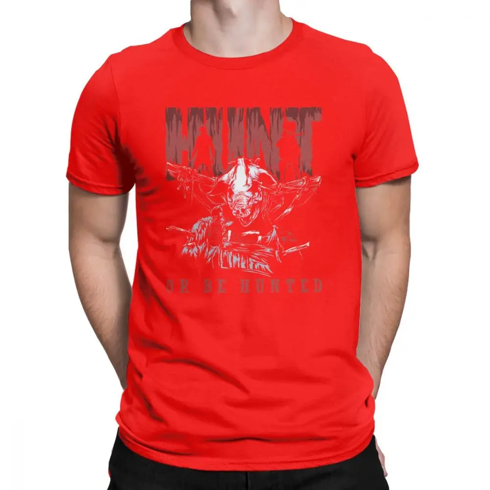 Новинка, футболки Hunt Showdown Hunt Or Be Hunted, Мужская хлопковая футболка, ужасы позолоченного возраста, игра монстров, футболки с коротким рукавом, Новинка - Цвет: Красный