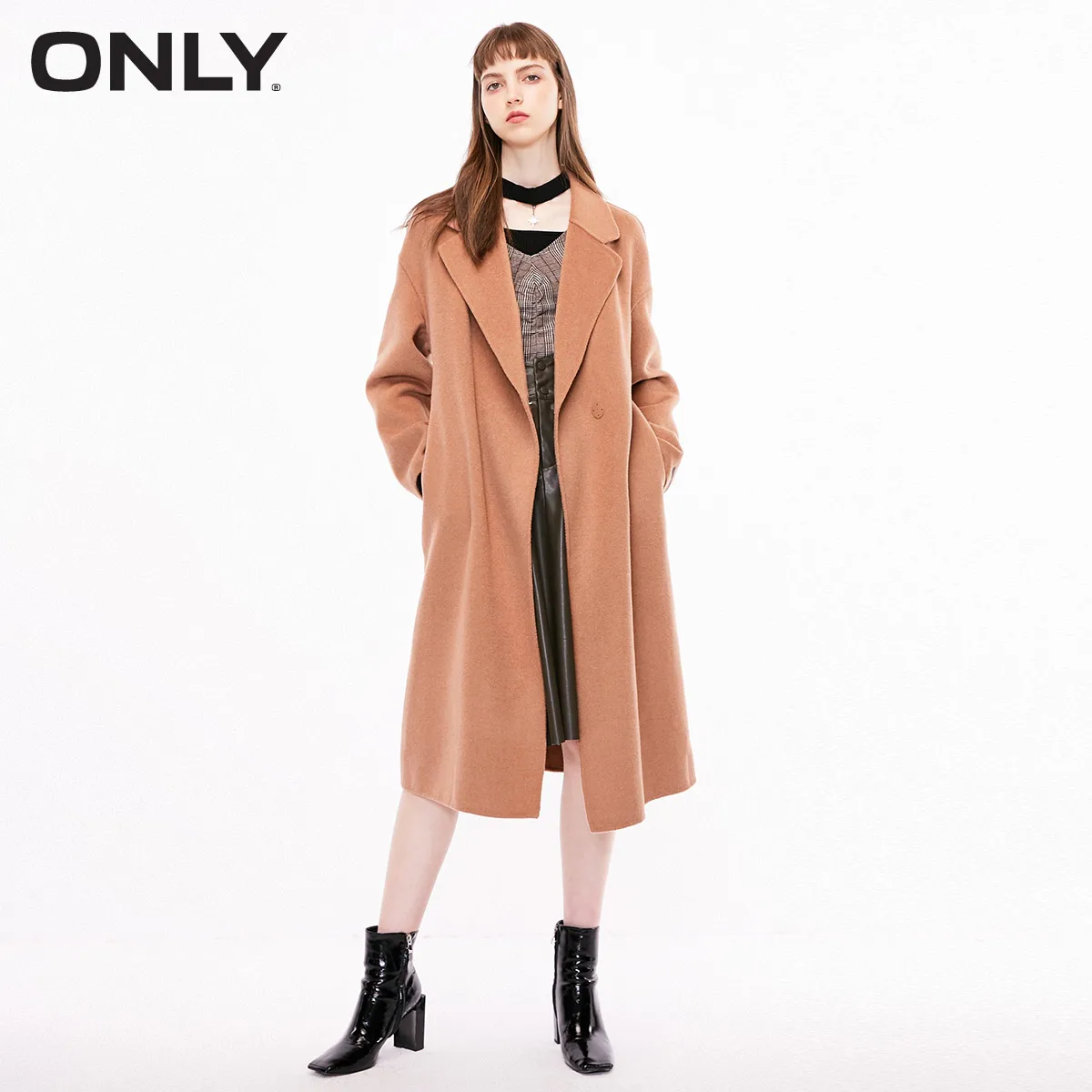 price reduction ONLY Women's Autumn Concealed Buttons Lace-up Long Woolen Coat 11836U506