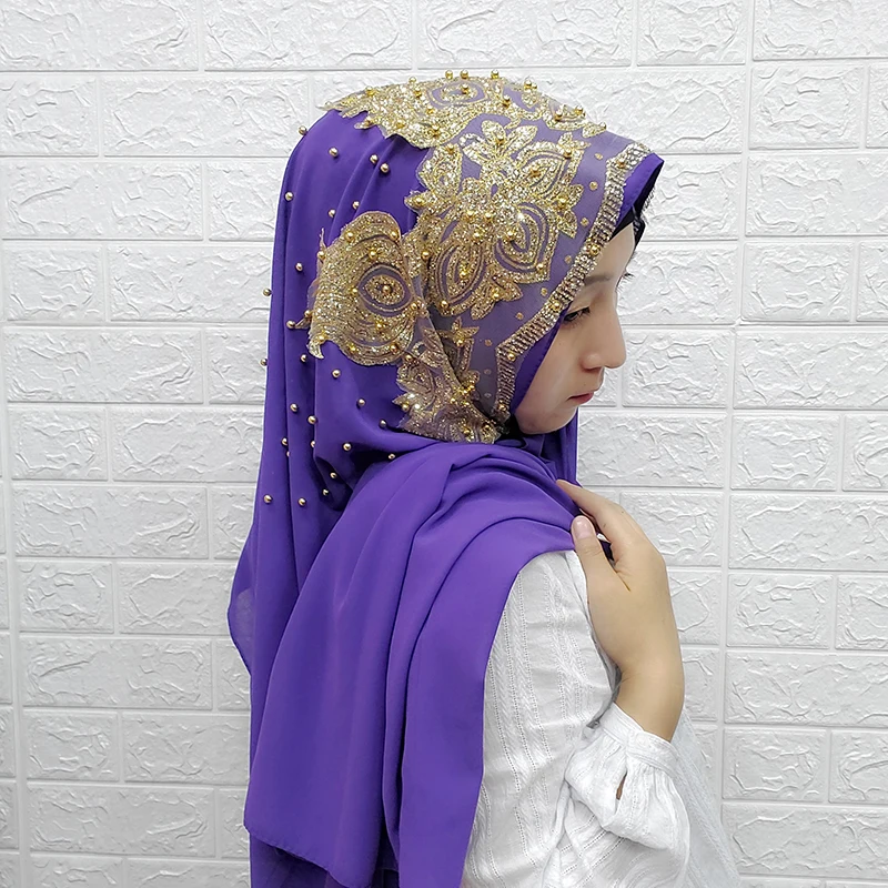 purple wholesale price hijabs Muslim Islamic Scarf Scarves for Woman Long Underscarf Hijab Solid Color with Bead Prayer Turbante - Цвет: purple