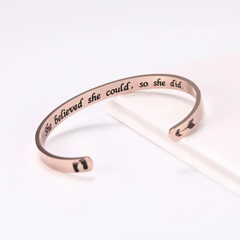 Myshape 316L Stainless Steel Engraved She Believed She Could So She Did 3 Magnets Healthy Magnetic Women Cuff Bangle Jewelry - Окраска металла: Rose Gold Color 3
