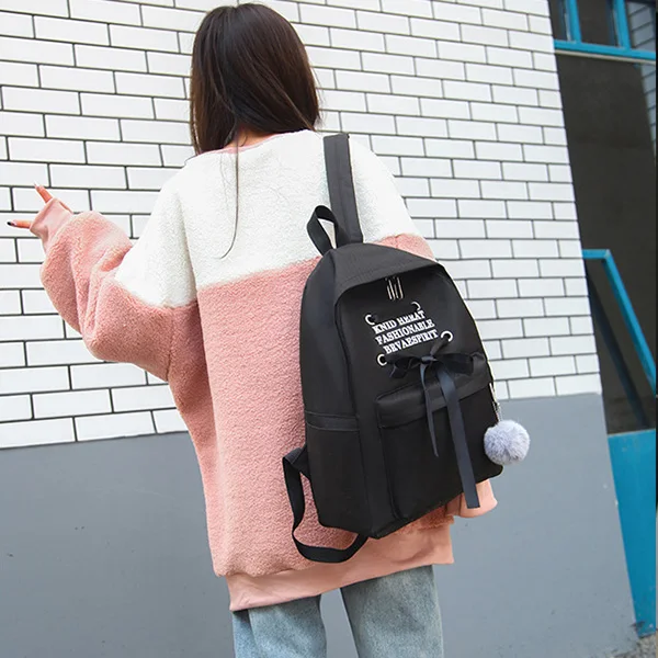 6 school bag JZYZQBX 4 шт./компл. школьная сумка рюкзак для девочек холщовые школьные сумки ленты бант рюкзаки, школьный рюкзак - Color: 6 school bag