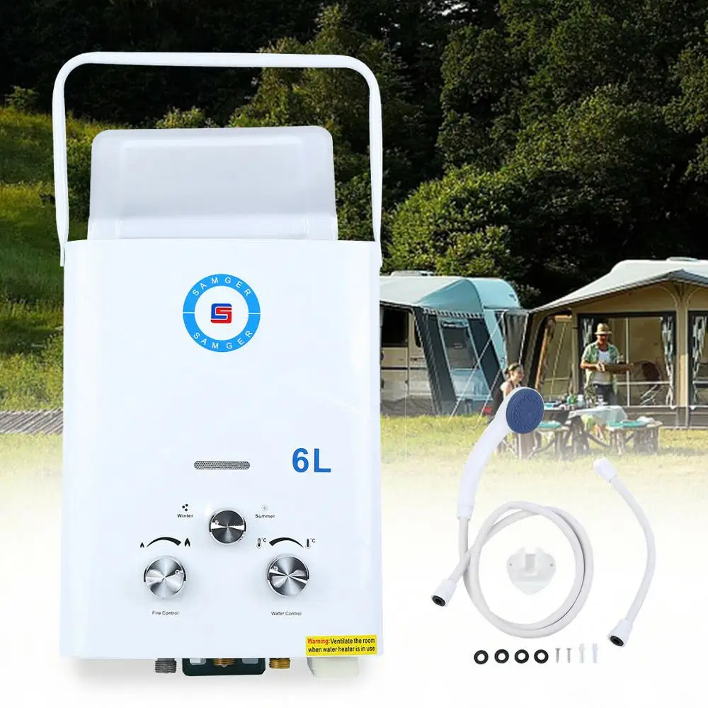 Honhill-calentador de agua de Gas LPG de 6L, propano, acero inoxidable, propano a petición, baño instantáneo con cabezal de ducha