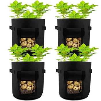 

4 Pack 7 Gallon Potato Grow Bag, Garden Planting Bags Earth Boxes for Vegetables,Felt Pot Growing Bags with Handle and Access Fl