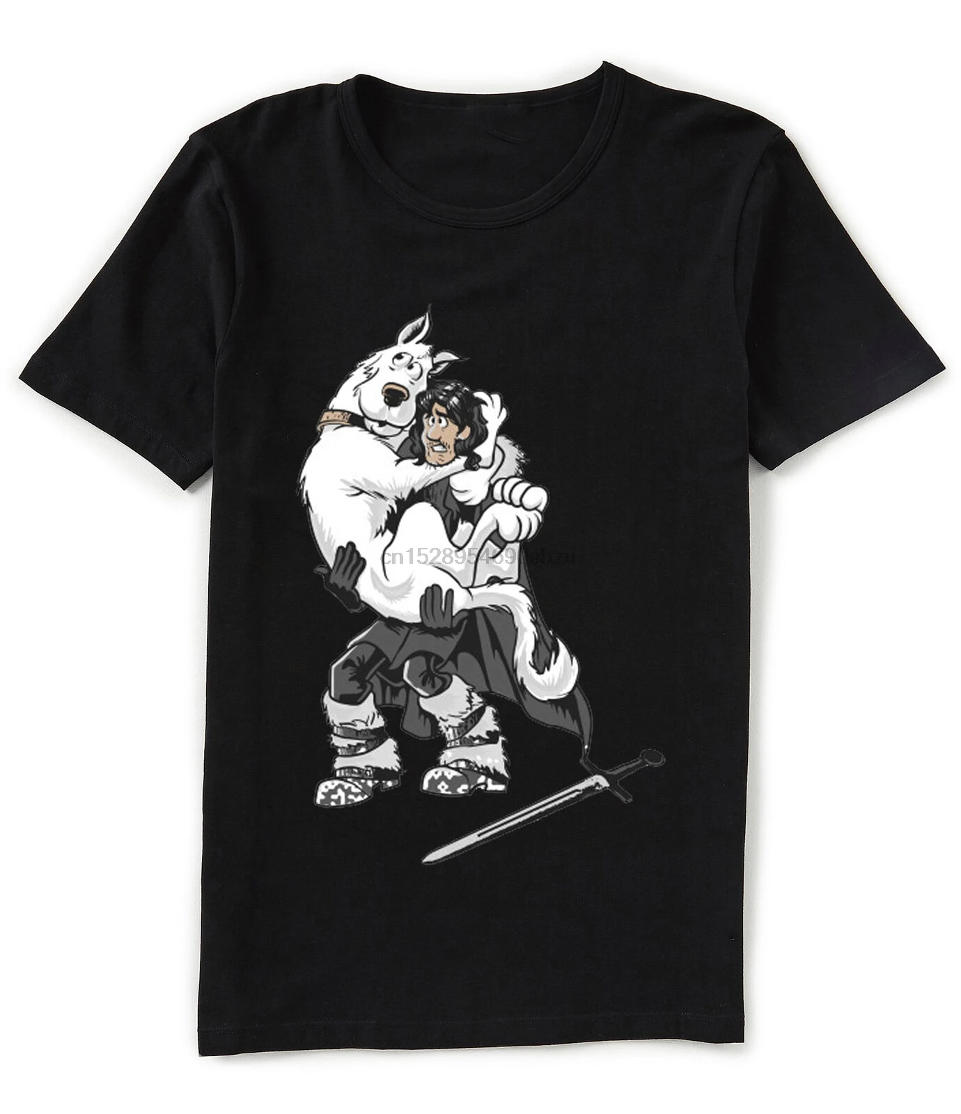 Game Of Thrones Parody Shaggy Jon Snow And Scooby Doo Ghost Funny Black T-shirt |