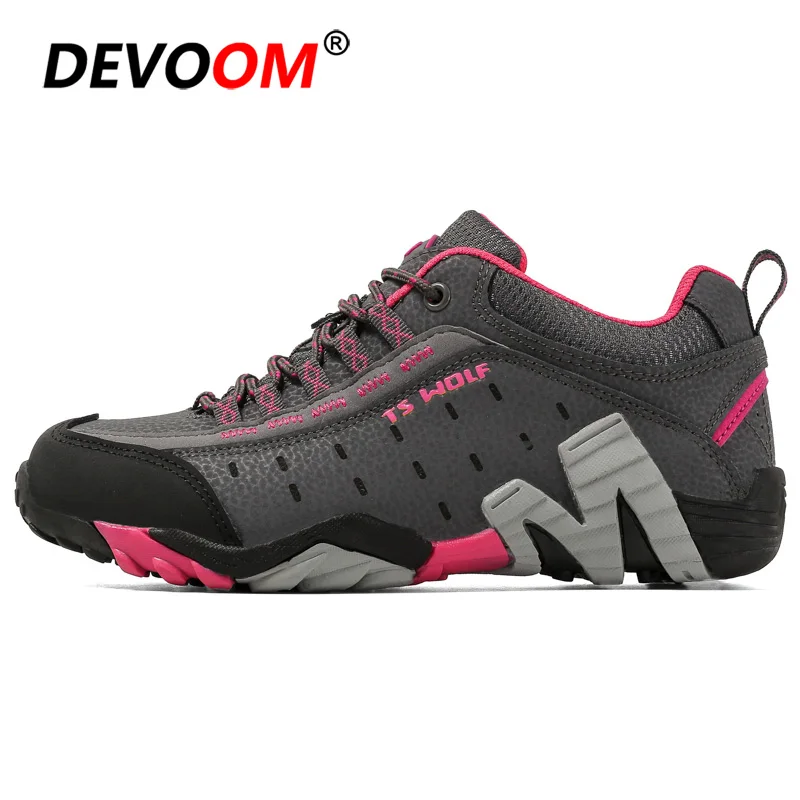 Водонепроницаемая походная обувь, мужские и женские кроссовки, обувь для альпинизма, Уличная обувь унисекс, спортивная обувь для охоты, мужские треккинговые ботинки - Цвет: grey red