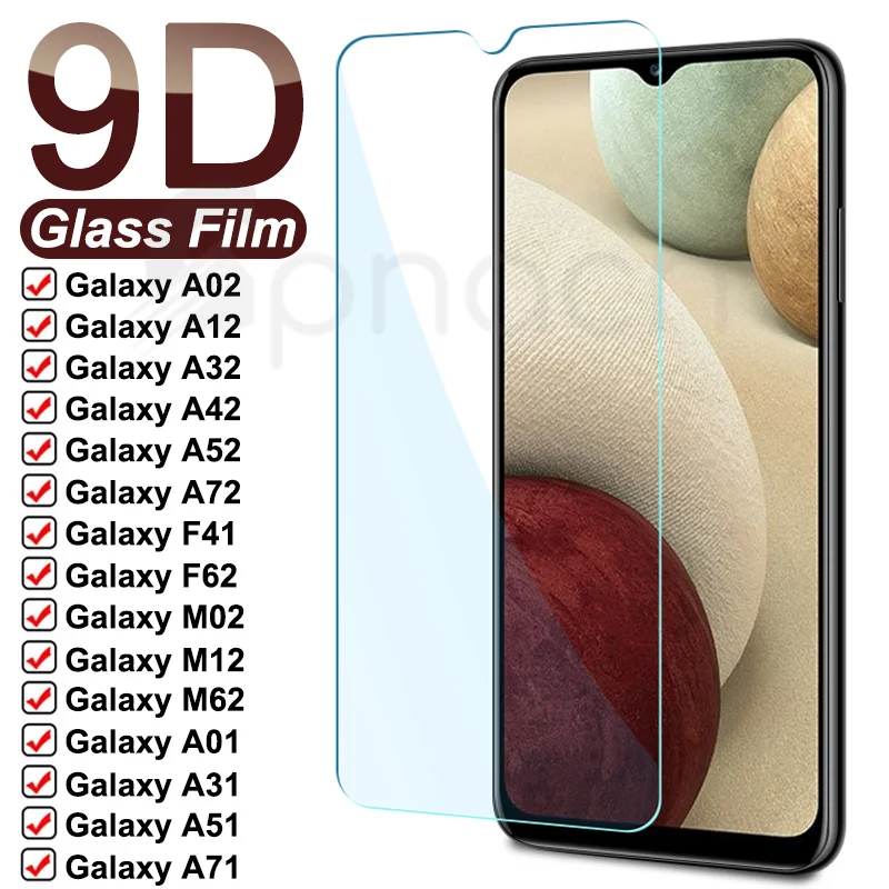 9D Защитное стекло для Samsung Galaxy A02 A12 A32 A42 A52 A72 M02 M12 M62 экран закаленное стекло F41 F62 A01 A11 A21 A31 пленка 9d tempered glass for samsung galaxy a02 a12 a32 a42 a52 a72 f41 f62 screen protector glas m02 m12 a01 a51 a71 protective glass