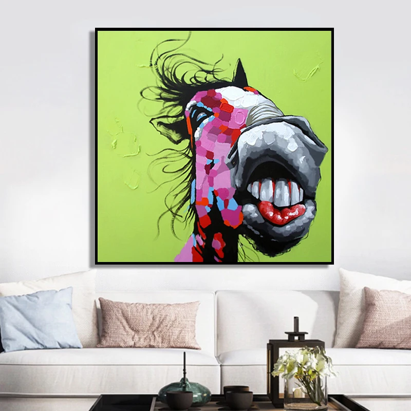 100% Hand Painted Funny Donkey Art Oil Painting On Canvas Wall Frameless Picture Decoration For Live Room Home Decor Gift | Дом и сад