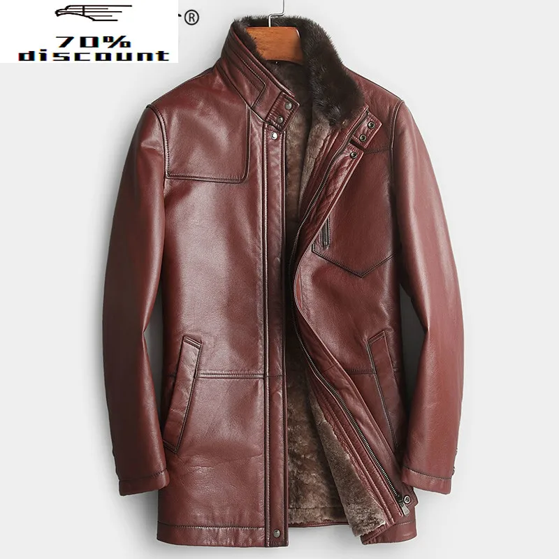 

Genuine Leather Jacket Men Winter Cowhide Leather Coat Sheep Fur Shearling Jacket Mink Fur Collar 2020 LH-Z9002 KJ3496