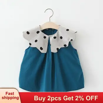 

Mayfair Cabin Baby Girls Clothes In The Summer Of Cotton Sleeveless Straight Dress The Latest Girl's Solid Color Lace Dot Dress