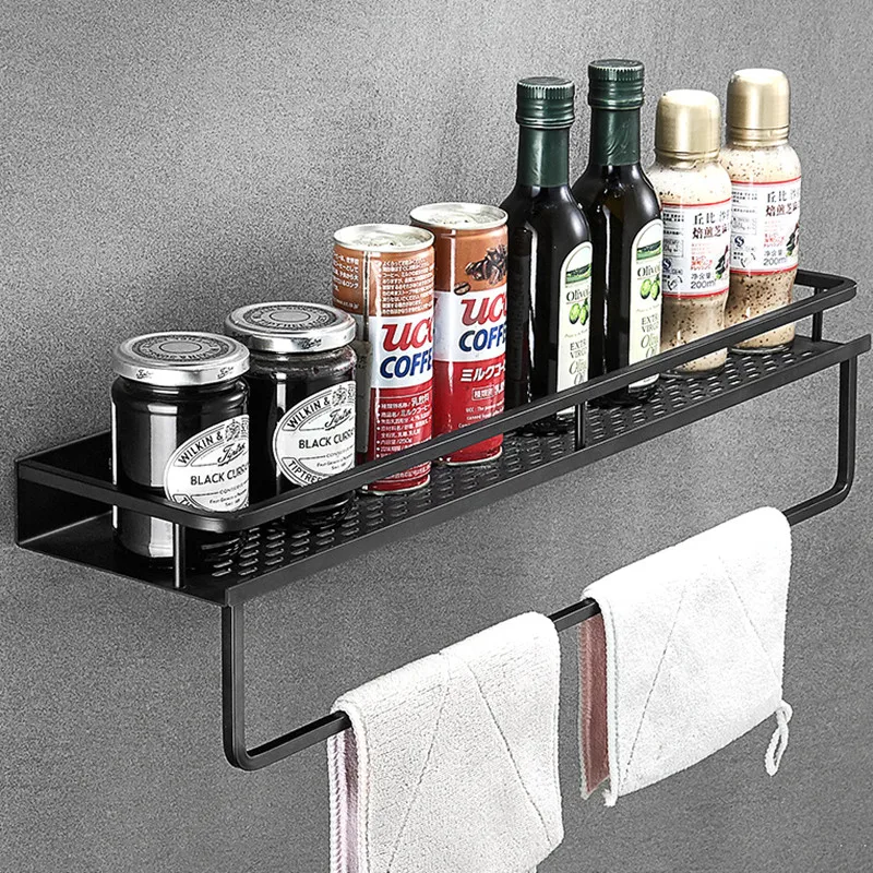Mensola Da Bagno In Alluminio Nero A Parete Quadrata Porta Shampoo Ripiani Cosmetici Reti Da Cucina Scaffale Portaoggetti Scaffale Organizzatore Rack