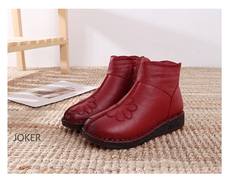 GKTINOO Fashion Winter Middle-aged Women Boots Flat Non-slip Genuine Leather Shoes Woman Ankle Boots Plus Velvet Warm Snow Boots