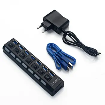 

Usb 3.0 High-Speed Hub Splitter 7 Port 3.0 Hub Independent Switch Extender With Power Supply Plug And Play