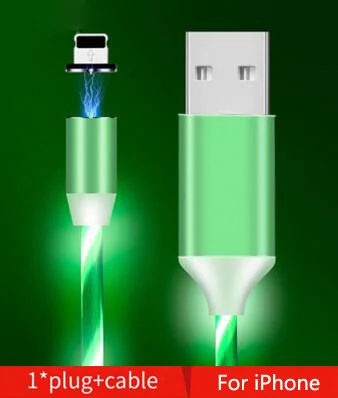 For iPhone Green Автомобильный держатель для телефона для зарядки потока светящееся освещение Магнитный usb-кабель для peugeot 307 206 308 407 207 3008 406 208 508 301 2008 408 5008 - Цвет: For iPhone Green