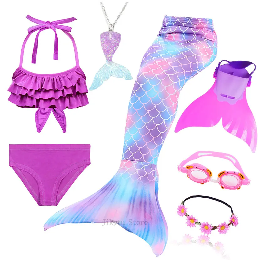 Package 1 Kids Swimming Mermaid Tail Bikini Set can add with Monofin Flipper Ariel Costumes Cosplay Swimsuit Bathing Suit for Girls - Цвет: Package 1